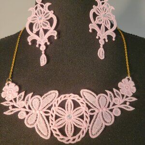 PINK Lace bridal-formal Jewelry Necklace and earrings Hand Made